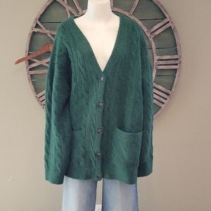 J. Crew Relaxed Cable Knit Cardigan In Serene Spruce